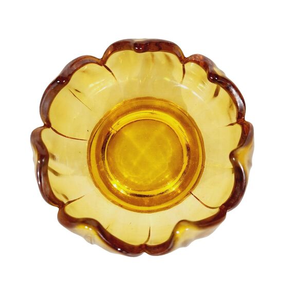 Amber Glass Condiment Jelly Sugar Dish Floral Lotus Bowl Tray Spoon Vtg *Crack - Picture 5 of 12